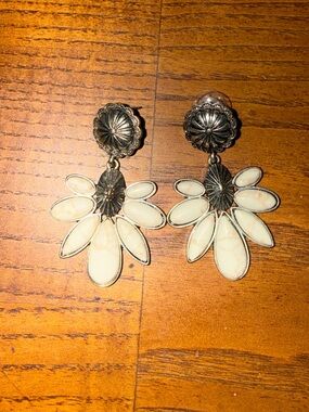 Ivory Petal Drop Earrings with Antiqued Silver Accents - Women Jewelry